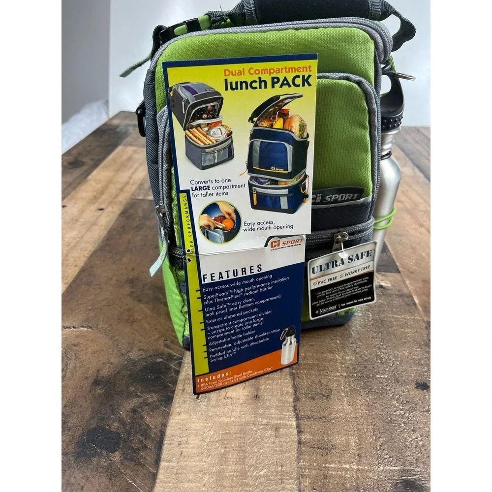 Ci SPORT Dual Compartment Thermal Insulated‎ Lunch Pack, Stainless Steel Bott